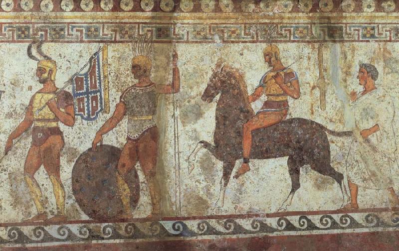 unknow artist Greek Fubsoldaten and cavalry fresco Sweden oil painting art